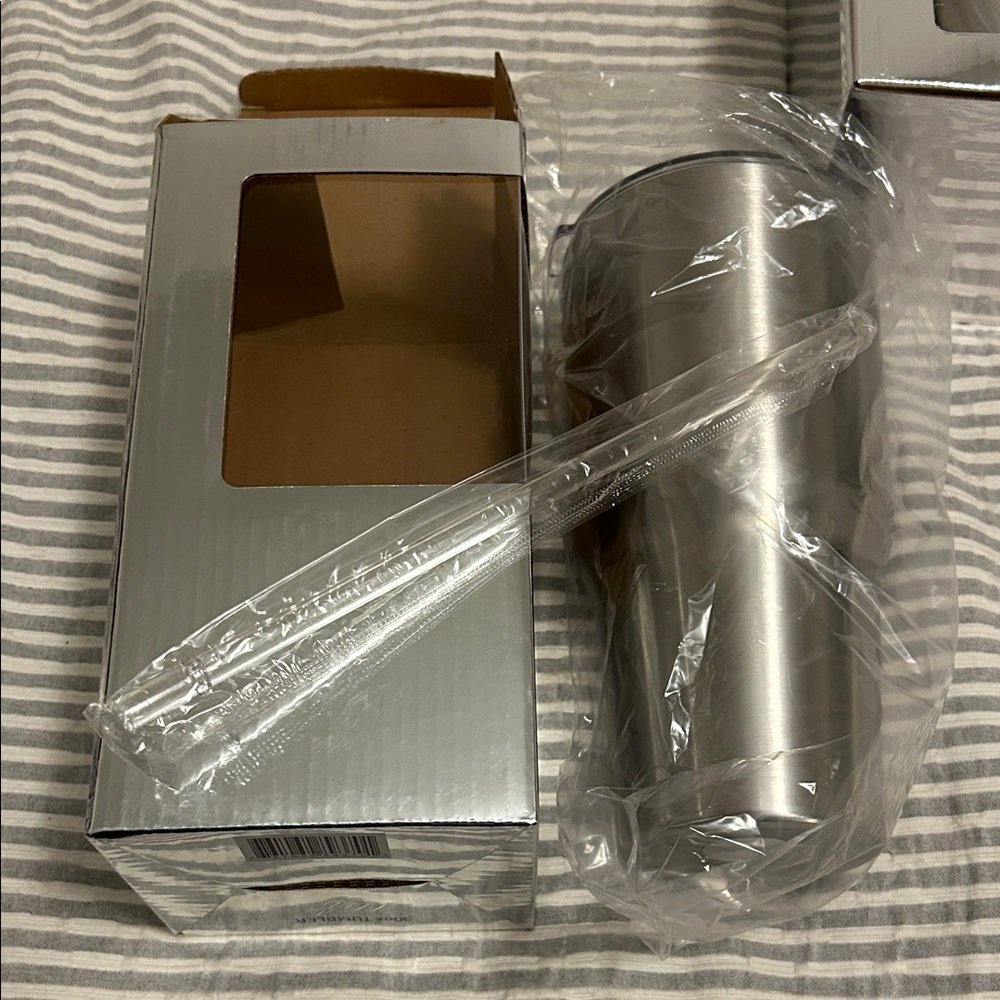 Set of 3 Stainless Steel Tumblers with Straw. New in Box